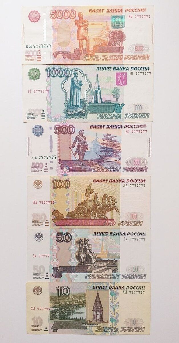 Существующие купюры рубля