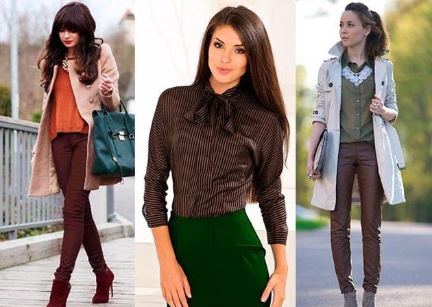Сочетание темно коричневого цвета с другими цветами в одежде для женщин