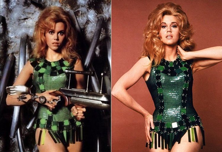 Д фонда. Jane Fonda Барбарелла. Барбарелла костюмы Пако Рабан. Джейн фонда в Пако Рабан. Джейн фонда молодая Барбарелла.