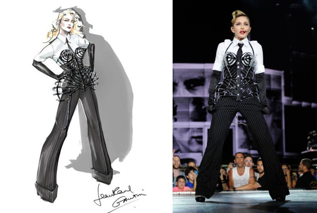 Madonna body collection. Жан Поль Готье и Мадонна. Мадонна Готье. Мадонны на шоу Jean Paul Gaultier. Коллекция Джеймс Бонд Жан Поль Готье.