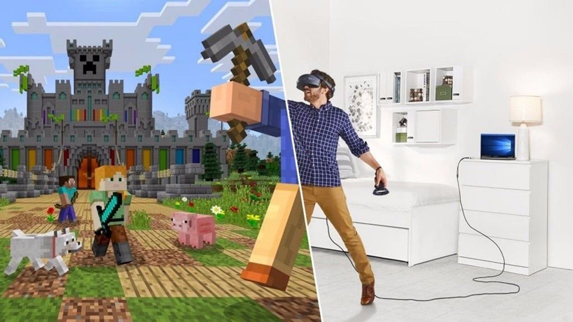 Стой в майнкрафте. Minecraft. Майнкрафт в реальности. Майкрософт майнкрафт. VR реальность майнкрафт.