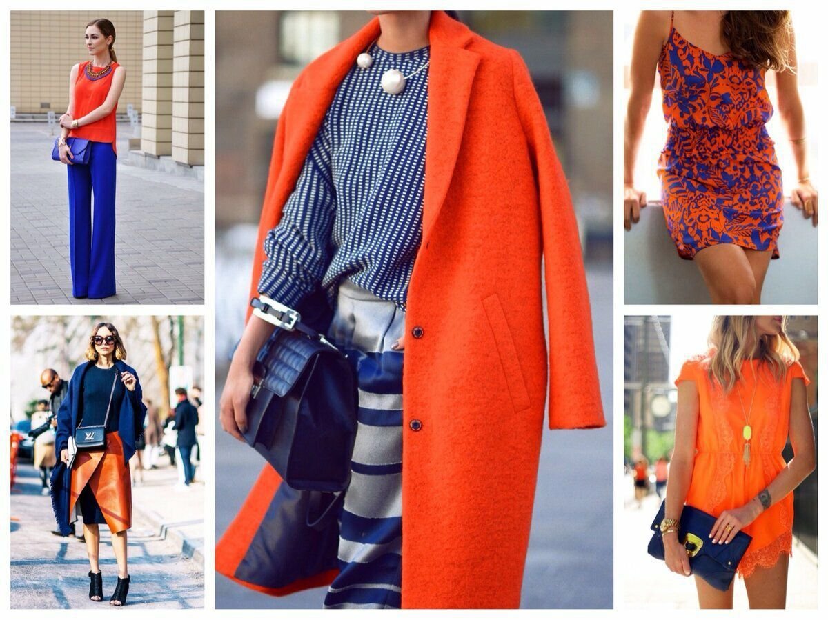 Сочетание оранжевого цвета в одежде для женщин с другими цветами