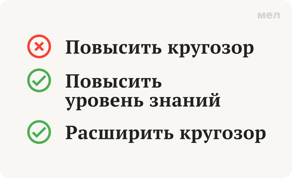 Одержала первенство ошибка. Повысить кругозор.