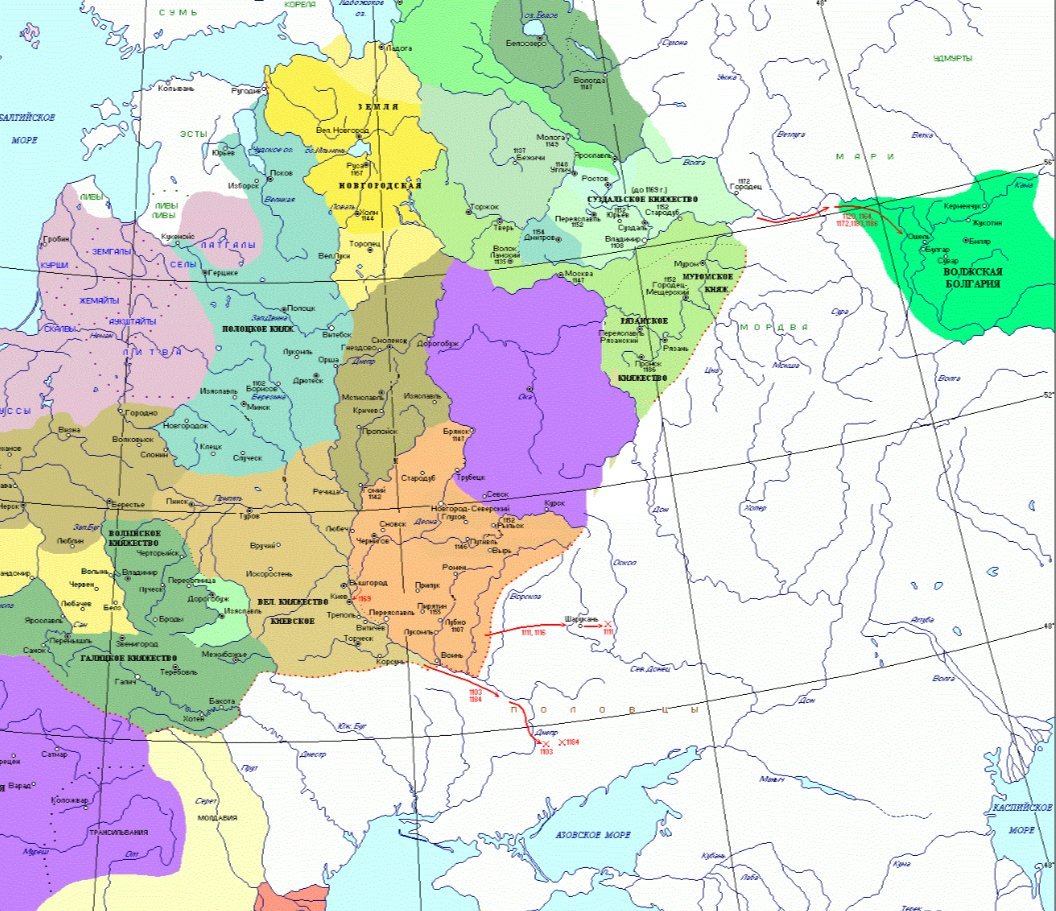 Карта руси 12 века с княжествами