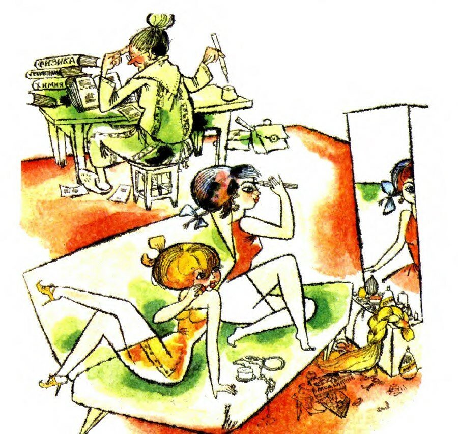 — Бабушка, ты говорила, что твоя бабушка была неграмотная. А кто же тебе уроки делал? (Художник Владимир Агеев)