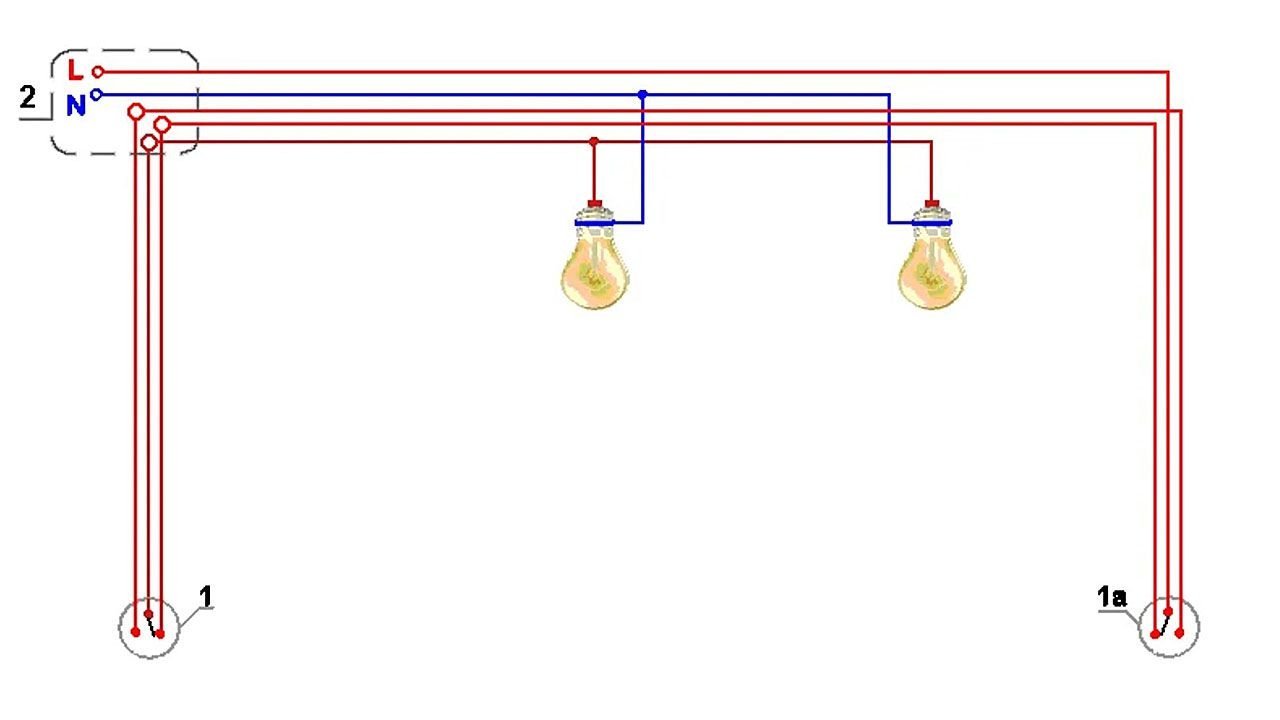 Проходные выключатели схема подключения из 2 мест на две лампочки