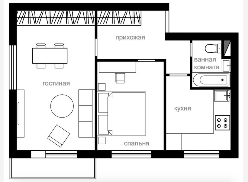 Планировка двухкомнатной квартиры чертеж