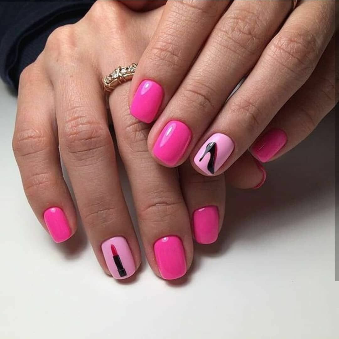 Розовый маникюр на коротких ногтях фото