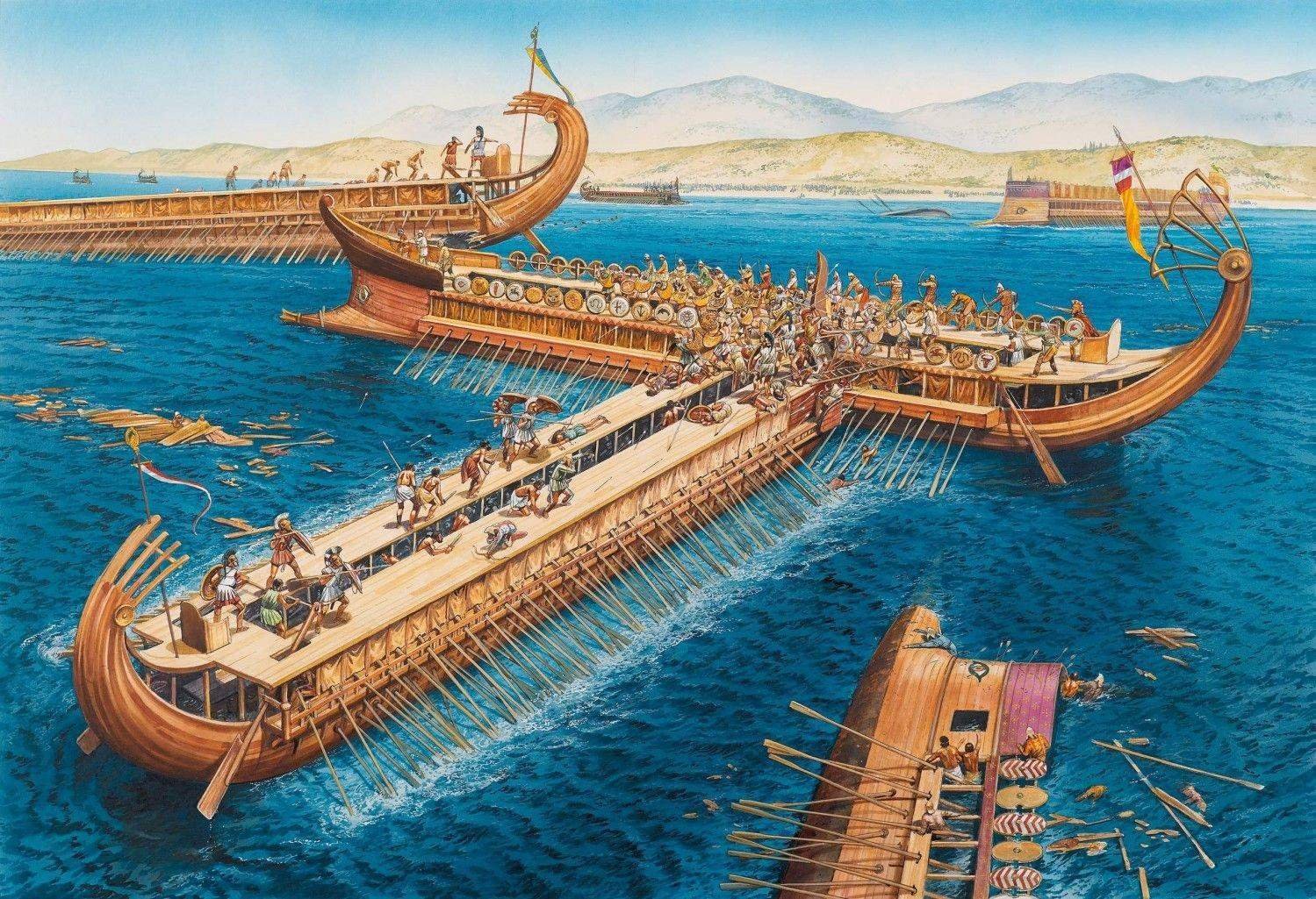Таран на корабле. Саламинское сражение 480 г до н. э.. Саламинское сражение корабли персов. Саламинское сражение в древней Греции. Финикия трирема.