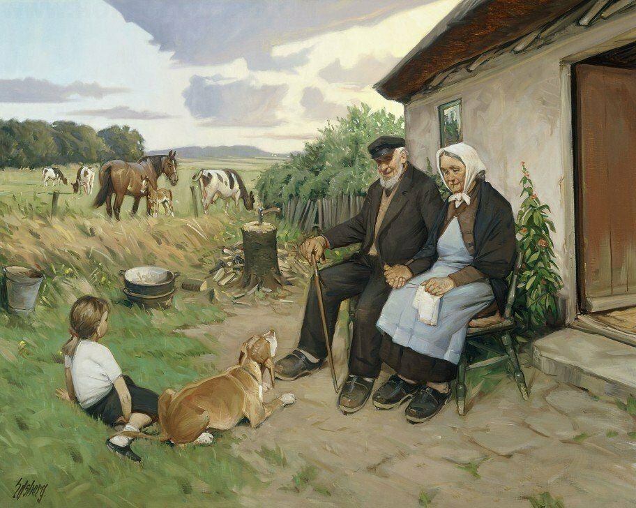 Рисунок бабушка в деревне