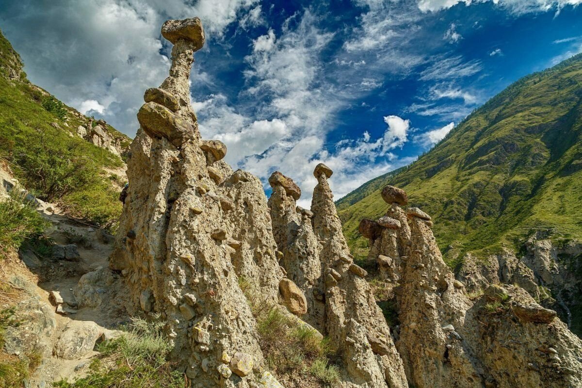 Чудеса алтайского края. Каменные грибы Аккурум Алтай. Каменные грибы, горный Алтай, урочище Аккурум. Урочище Аккурум Алтай. Долина Чулышман каменные грибы горный Алтай.