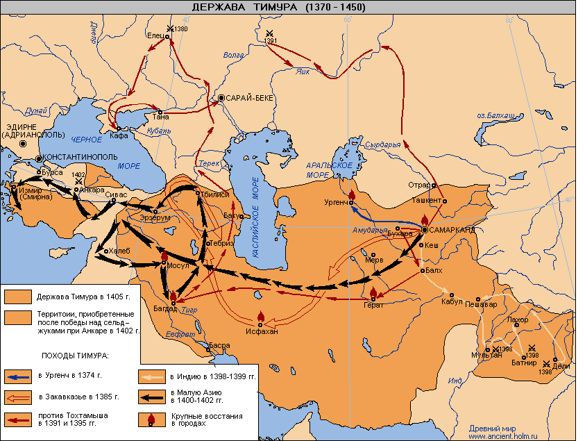 Почему распалась держава тамерлана история 6. Поход Тимура Тамерлана 1395 г. Поход Тамерлана на Русь карта. Карта походов Тимура Тамерлана.