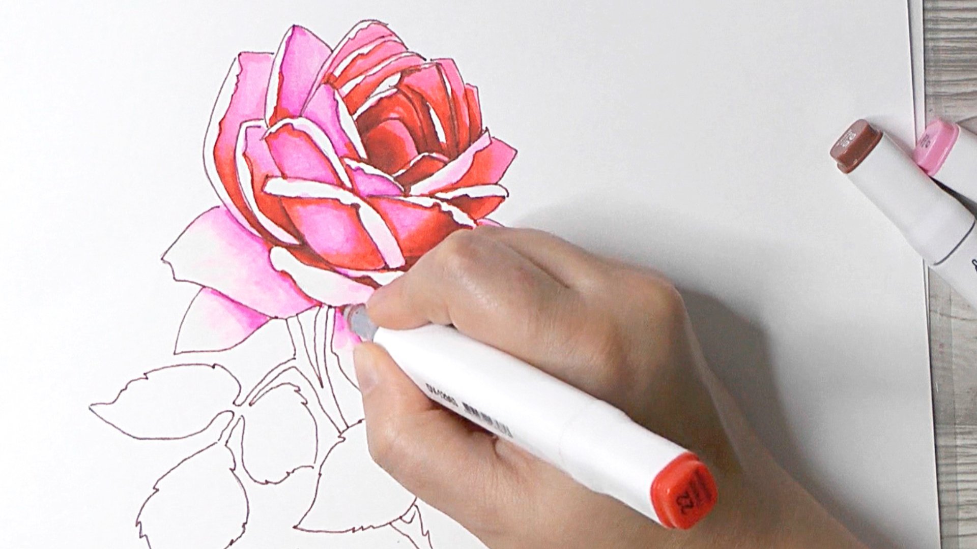 Как раскрасить розу маркерами для скетчинга