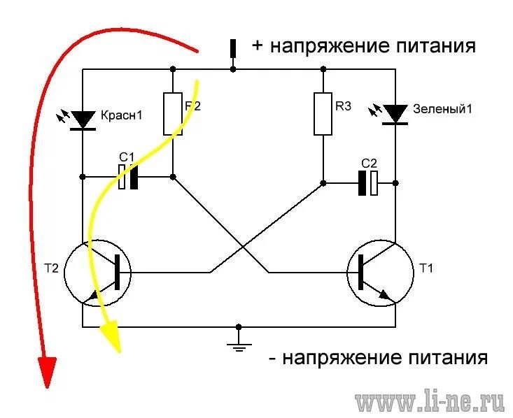 Несимметричный мультивибратор схема на транзисторах