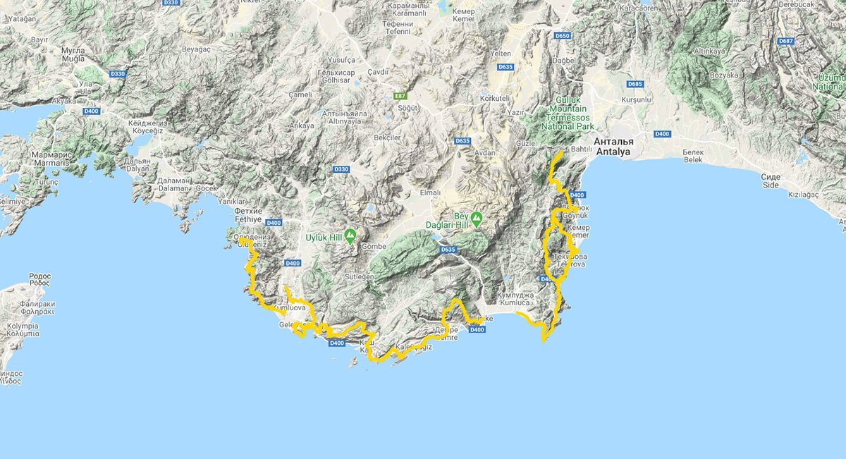 Ликийская тропа карта подробная