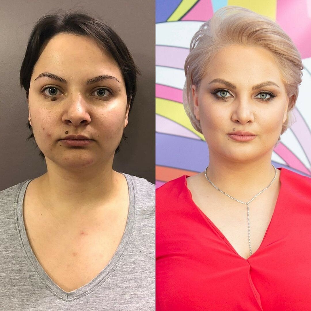 Преображение до и после стрижки и макияжа