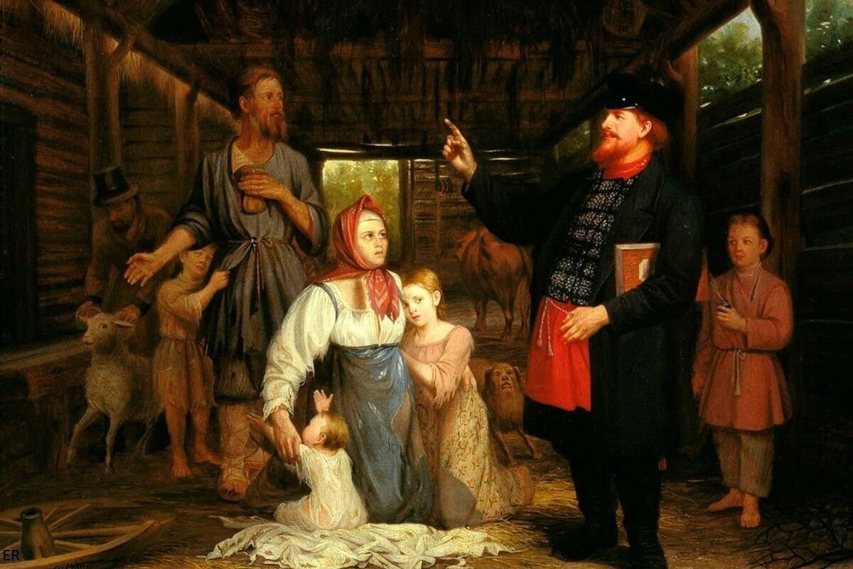 Заключите сделку с деревенским старостой. Сделка с деревенским старостой. Староста села муравленко кимовского района. Крепостные картина. Сбитень свято елисаветинского монастыря.