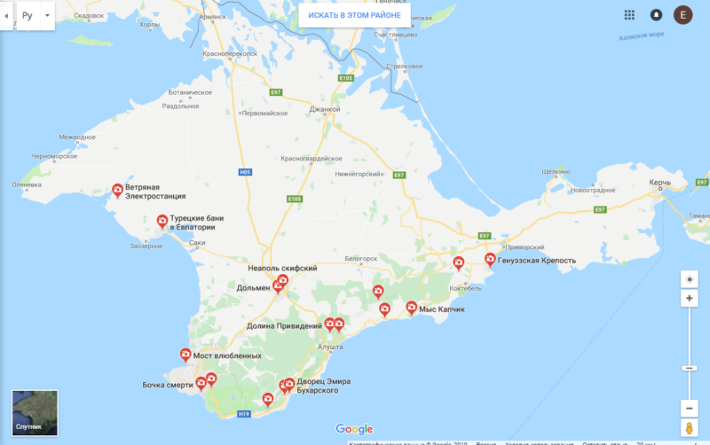 Карта крыма с достопримечательностями подробная