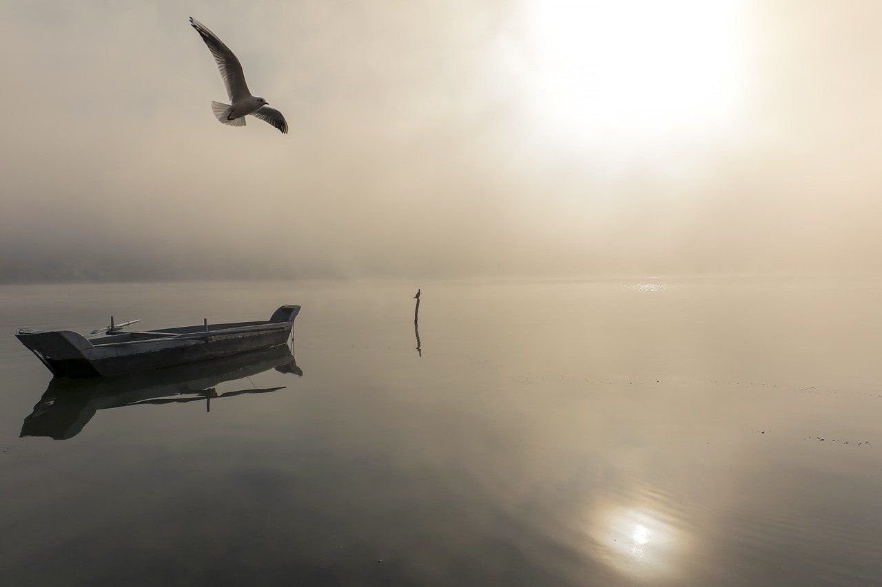 одинокая лодка в море