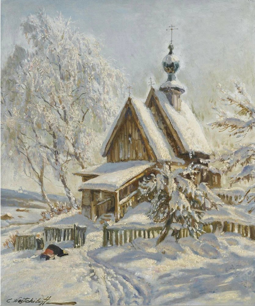 деревянный храм зимой