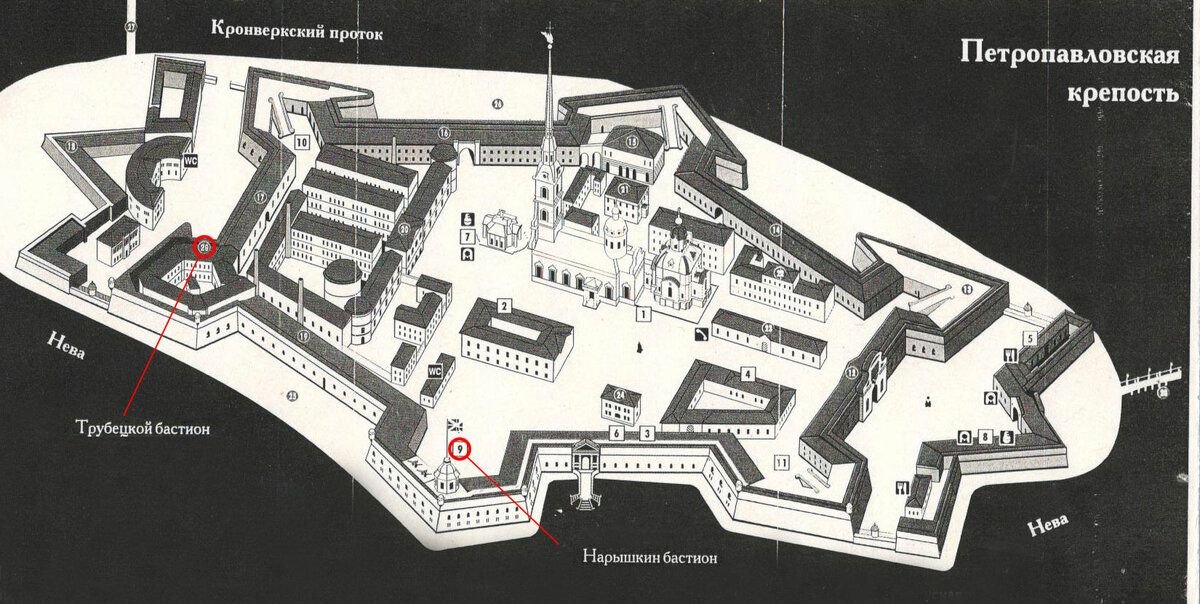 Петропавловская крепость карта схема