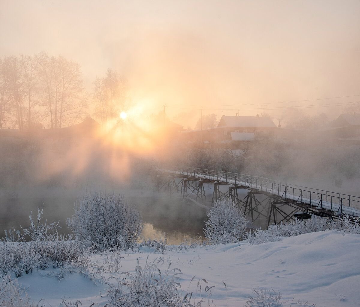 Красота зима деревня река рассвет