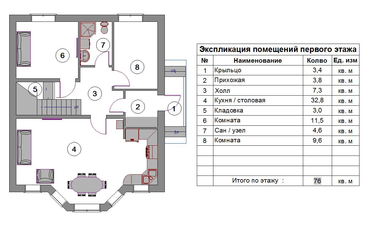 Экспликация квартиры на чертеже