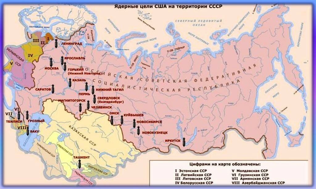 Карта нанесения ядерных ударов по россии