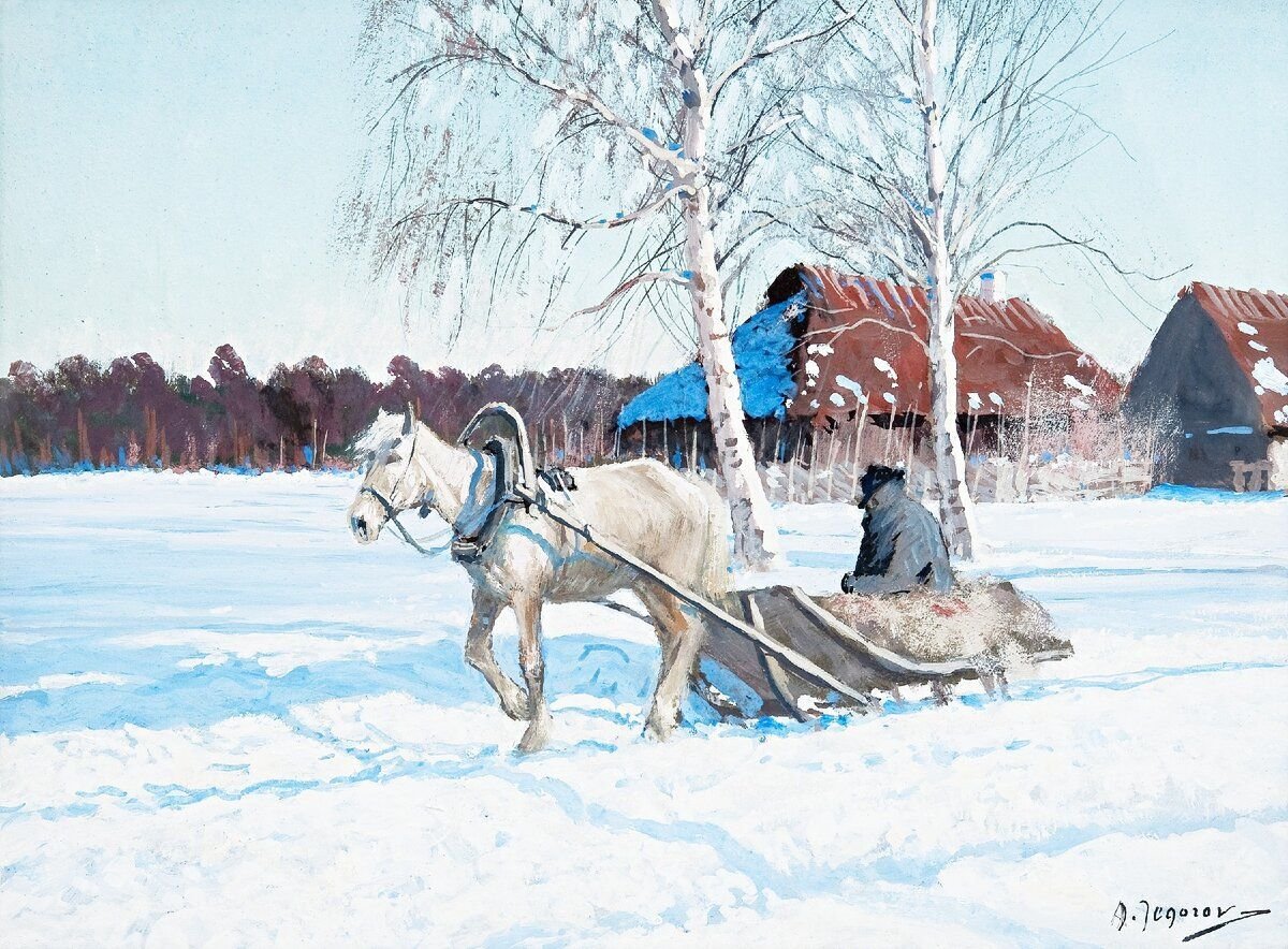 Картина с женщиной в санях