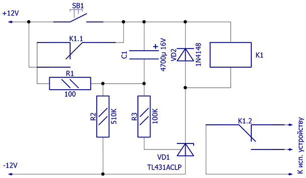 Реле времени на tl431 схема