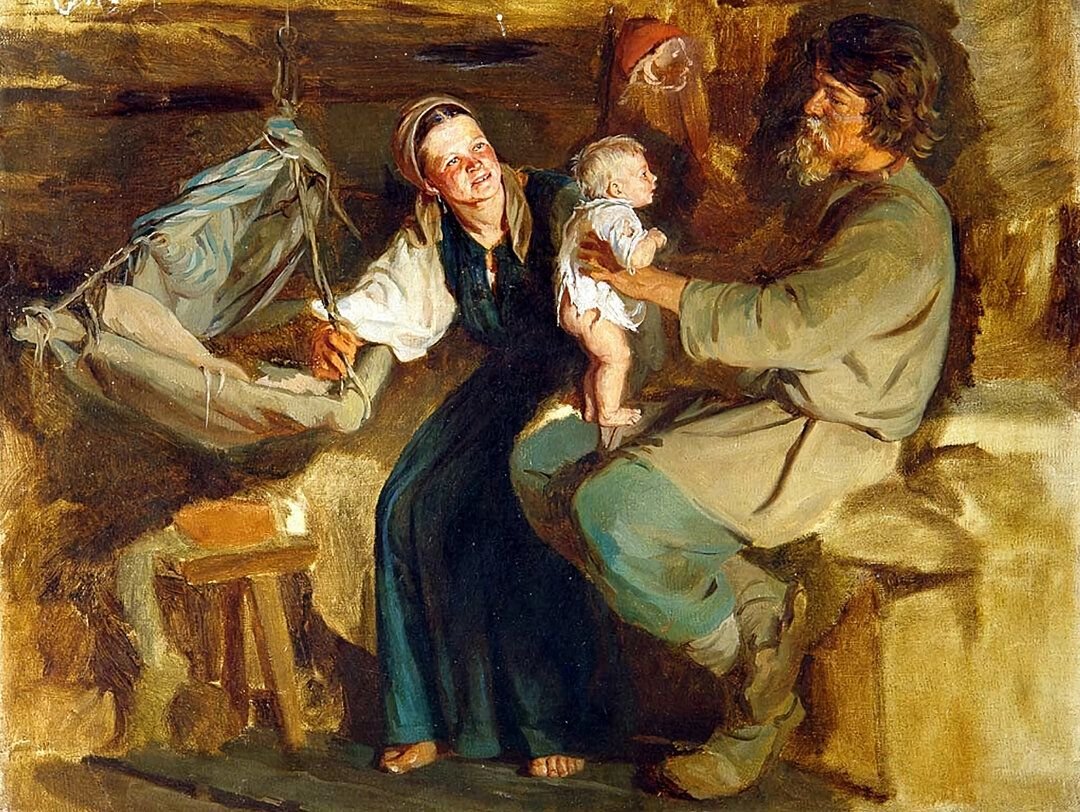 н а некрасов кому на руси жить хорошо. федор васильевич сычков крестьянка. большая славянская семья. корзухин алексей иванович 1835-1894. панов "русская изба".