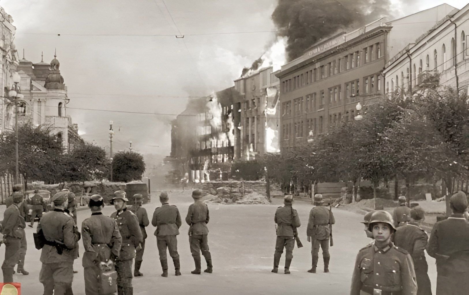 Первые дни после войны. Киев в оккупации 1941-1943 года. Немцы в Киеве 1941. Киев Крещатик 1941. Оккупированной фашистами Киев 1941.