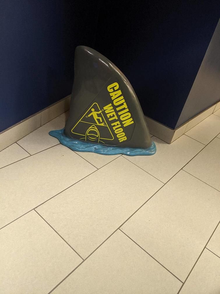 Здесь мокро. Мокрый пол. Shark wet Floor sign.