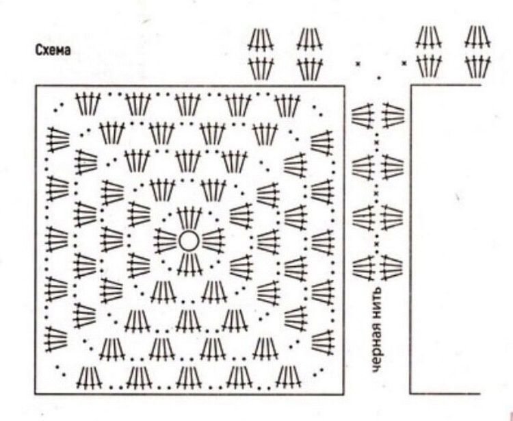 Вязание бабушкиного квадрата крючком схемы и описание