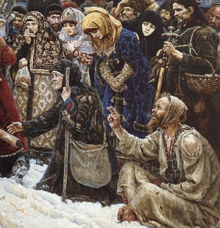Боярыня Морозова 1887. Суриков Боярыня Морозова юродивый. Василий Суриков Боярыня Морозова 1887. Боярыня Морозова картина юродивый