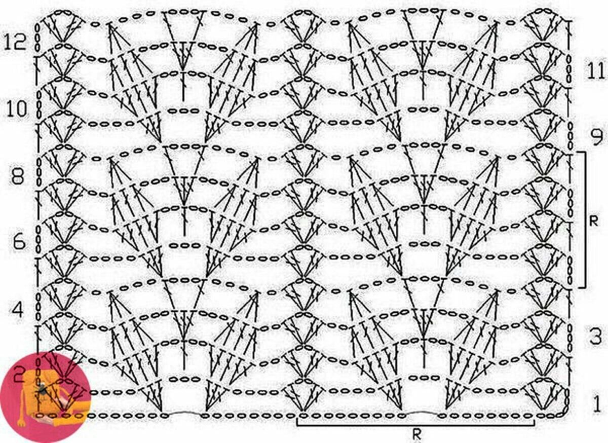 Схема вязания ажурного шарфа крючком