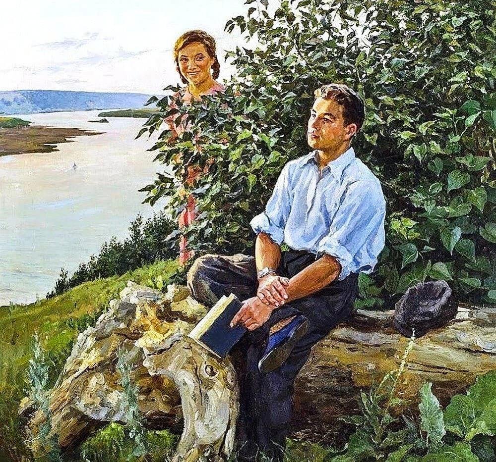 Известными советскими художниками были. Гречишкин "у реки", 1954.