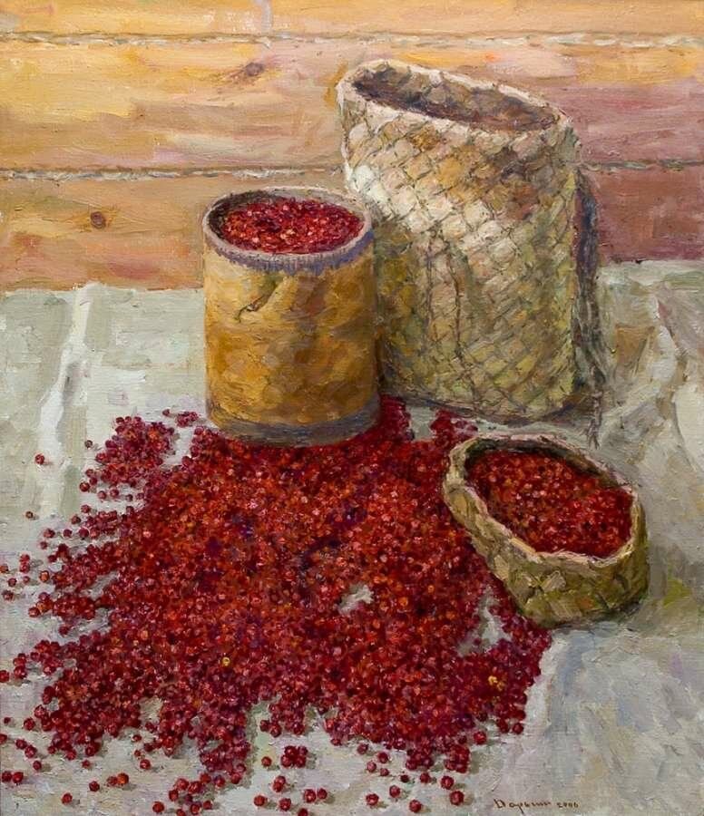 Картина брусника маслом