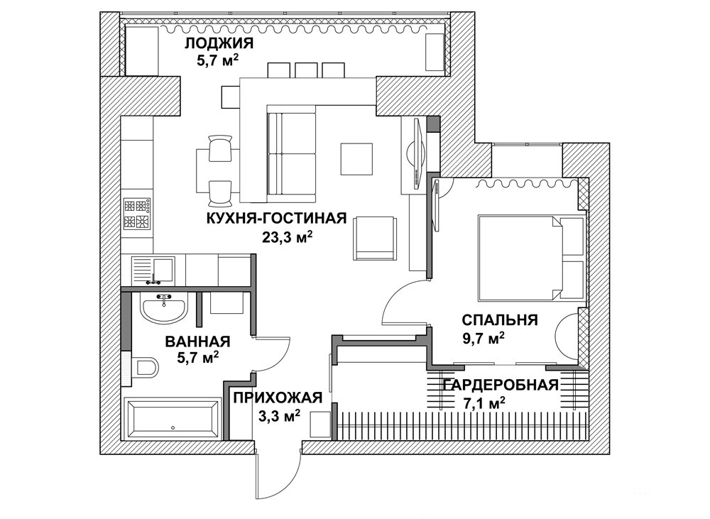 План большой кухни