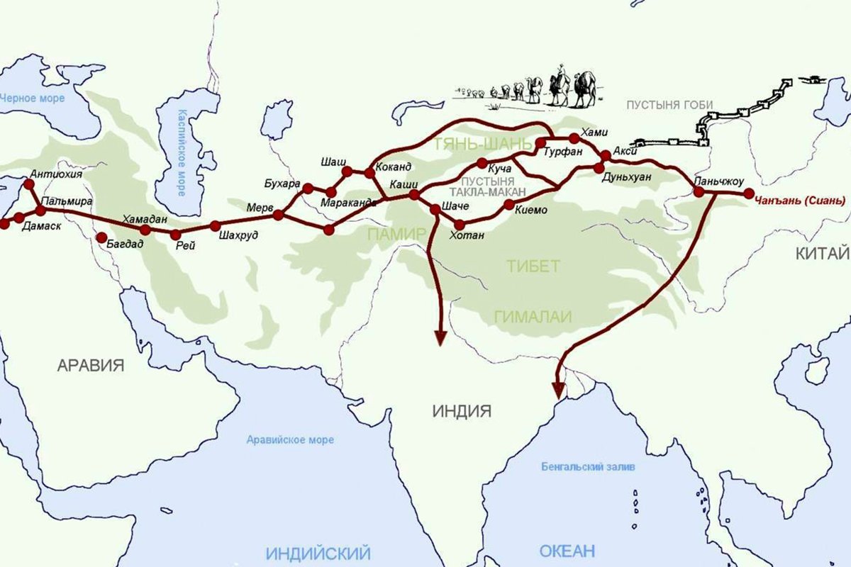 Карта шелкового пути в древности