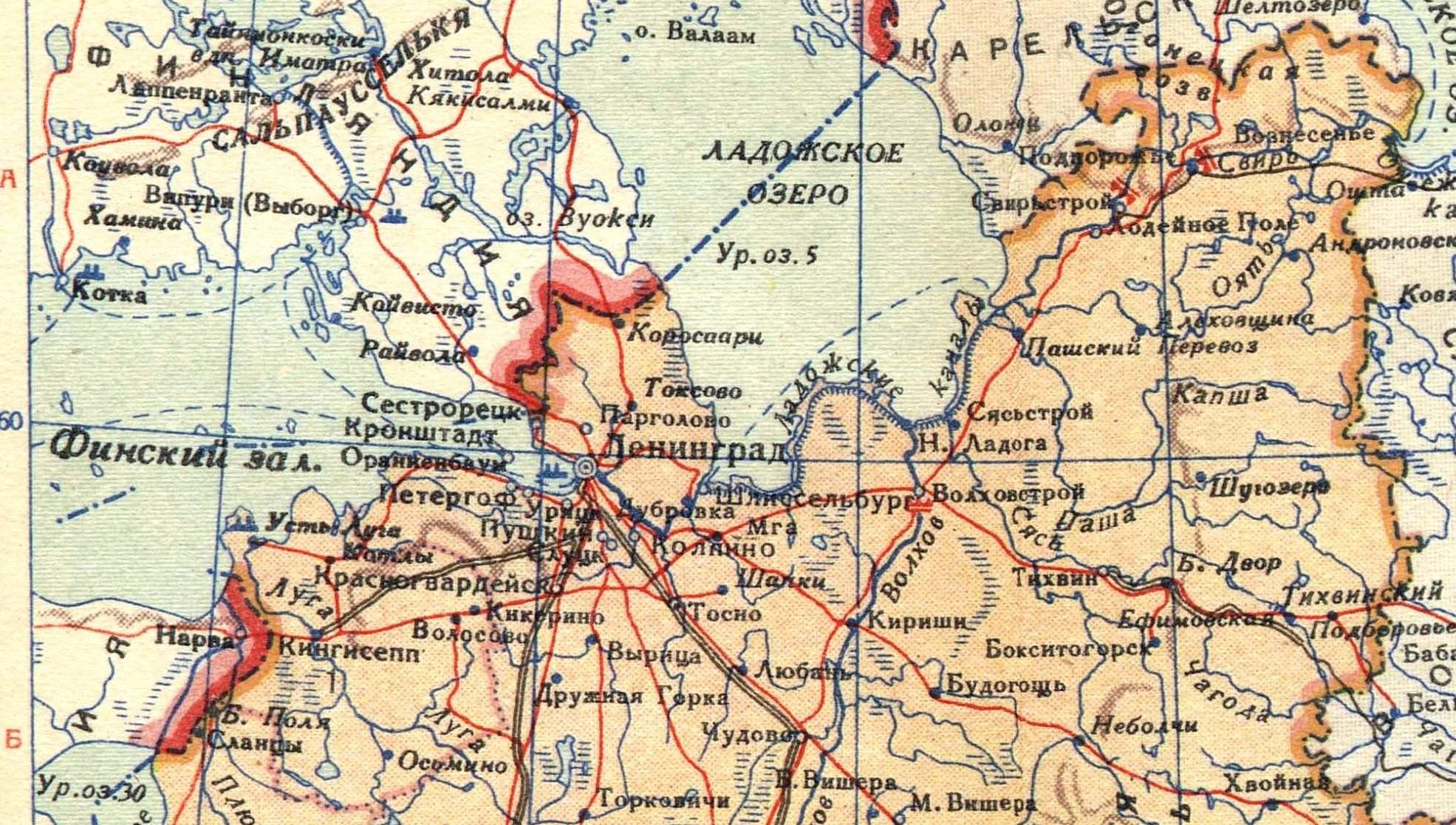 Карта ленинградской области подробная 1939 года