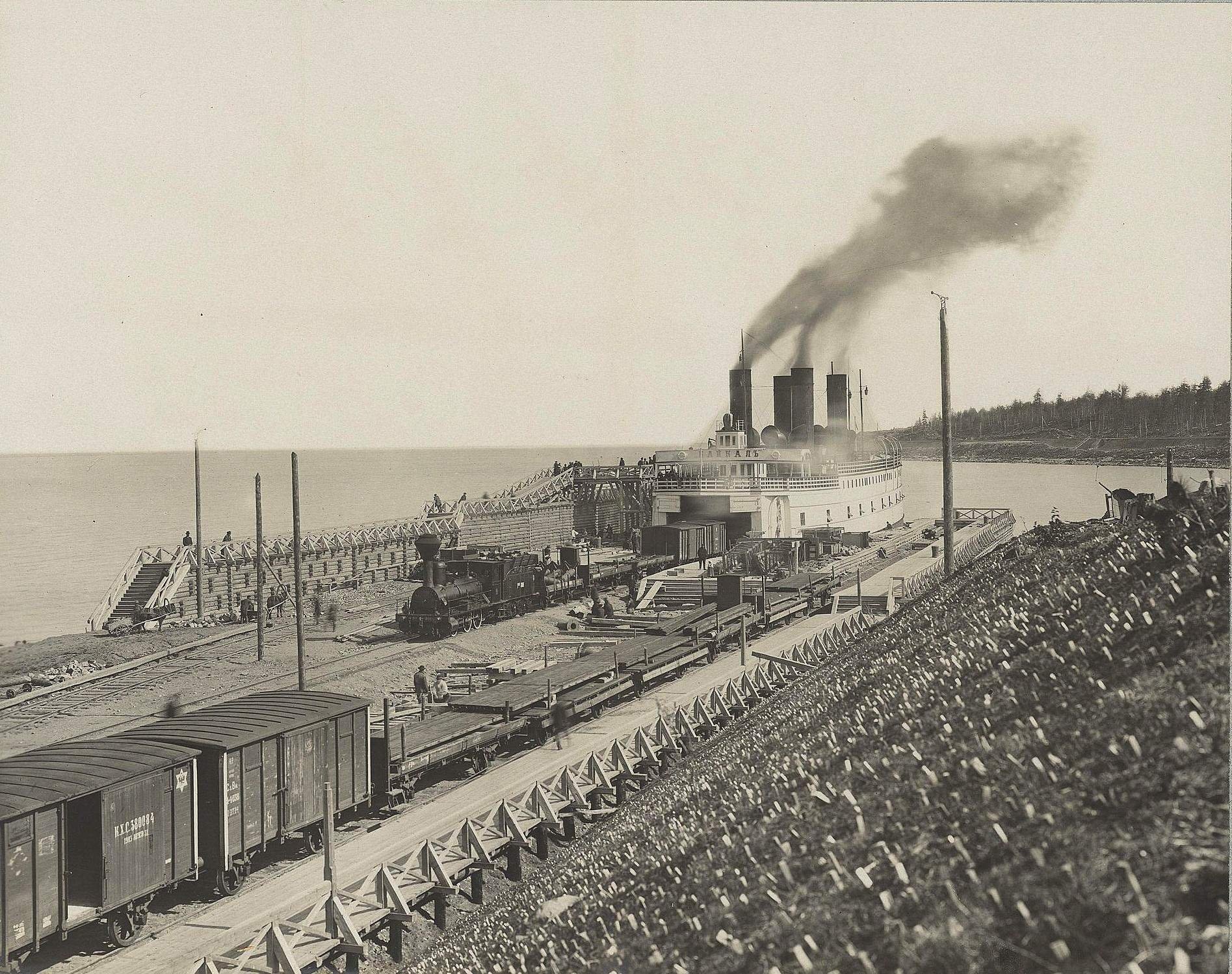 Паровой паром. Паром-ледокол Байкал 1899. Транссибирская магистраль 1900. Переправа через Байкал 1904. Транссиб 1904.