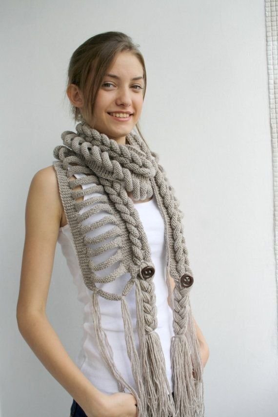 снуд азиатский колосок. шарф с косами спицами. интересные вязаные шарфы. плетеный шарф. вязаный шарф спицами.
