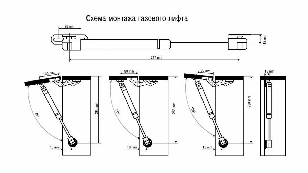 Установка газлифта на мебель снизу