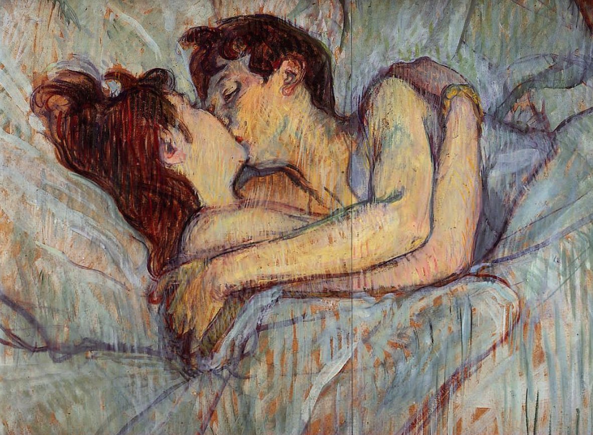 Анри де Тулуз-Лотрек поцелуй в кровати