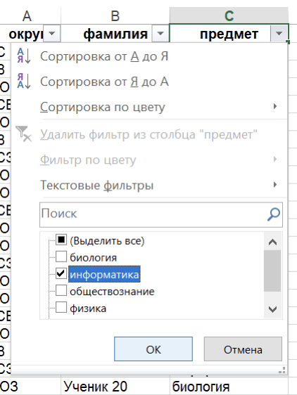 Фильтр на информатику