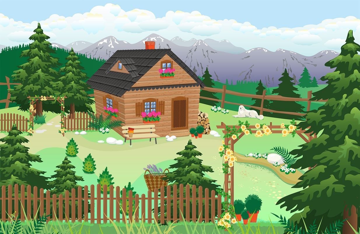 Дом на холме рисунок