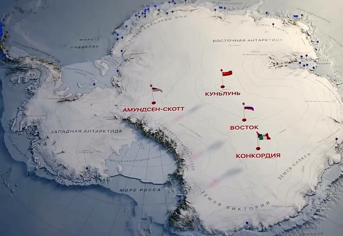 Карта научных станций в антарктиде