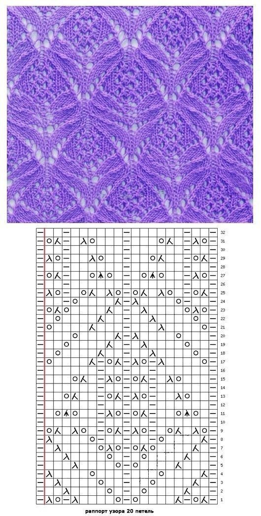 Японские ажурные узоры спицами со схемами