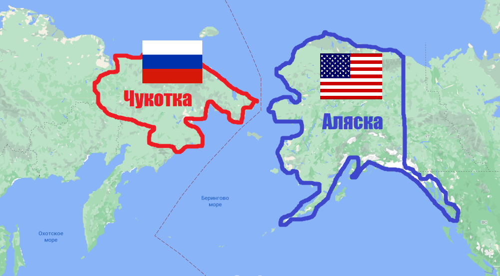 Карта чукотка и аляска